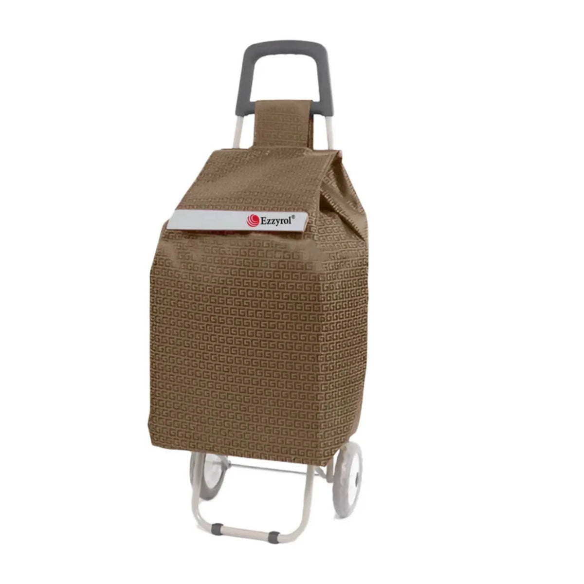 Brown shopping trolley with wheels on a white background