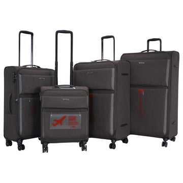 Set of brown olive suitcases with visible brand logo on a white background