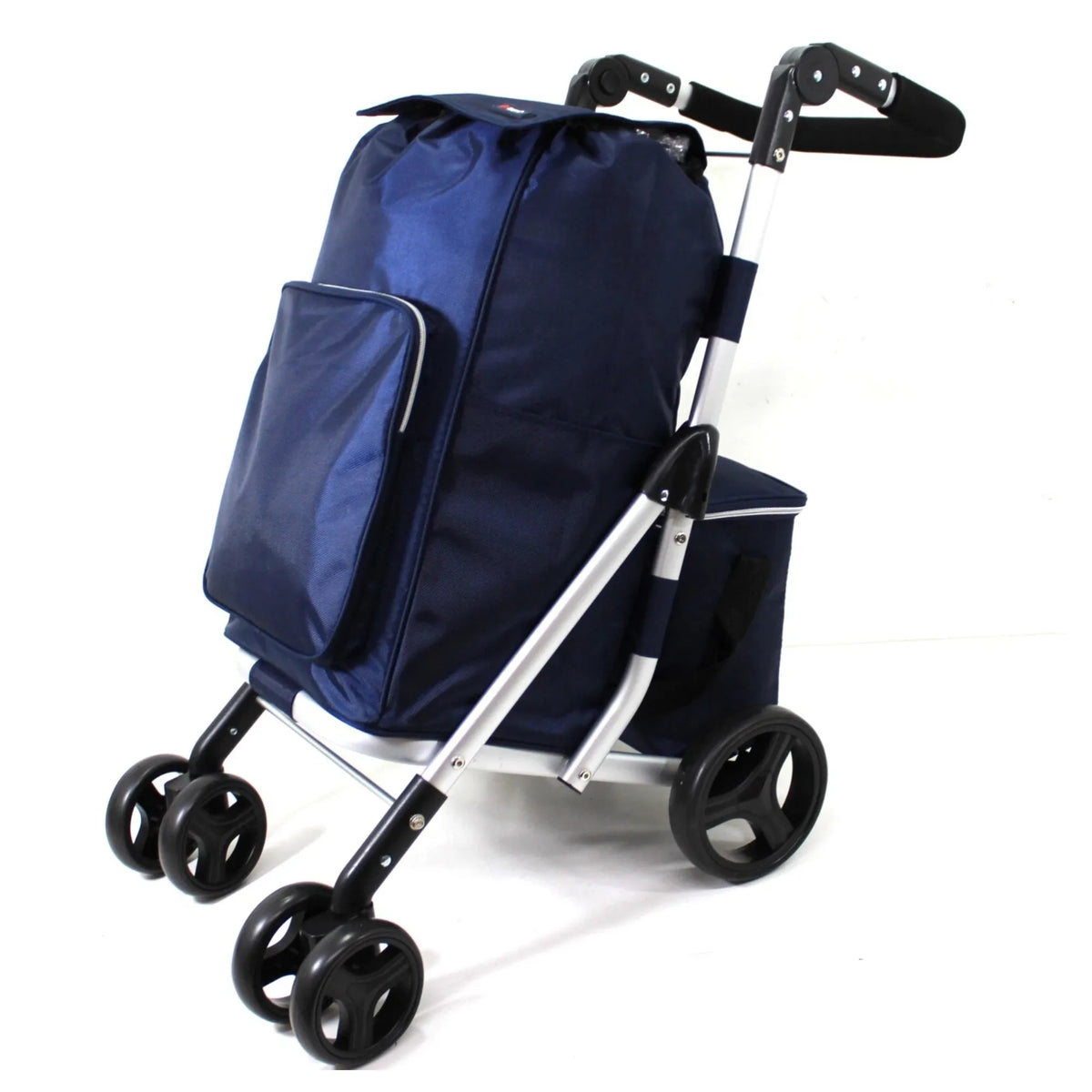 Blue folding cart with wheels on a white background