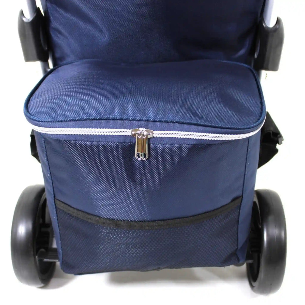 Blue shopping trolley bag with a zipper on a white background