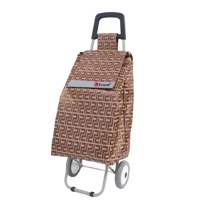 Brown patterned shopping trolley bag with Ezydog logo on a white background