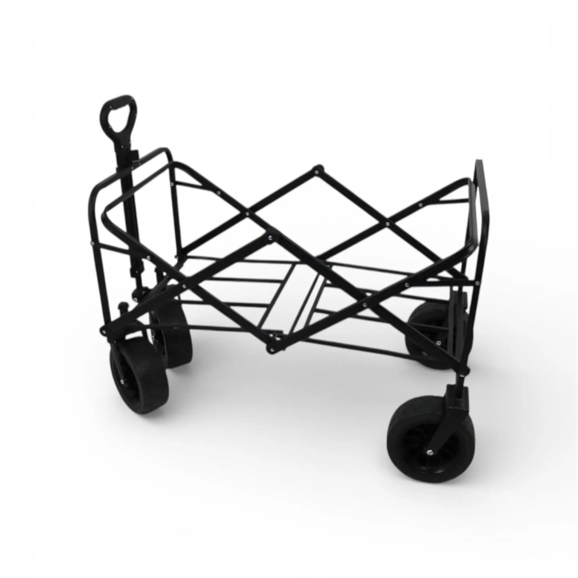 Black metal toy wagon on a white background