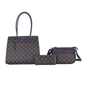 Set of patterned handbags on a white background