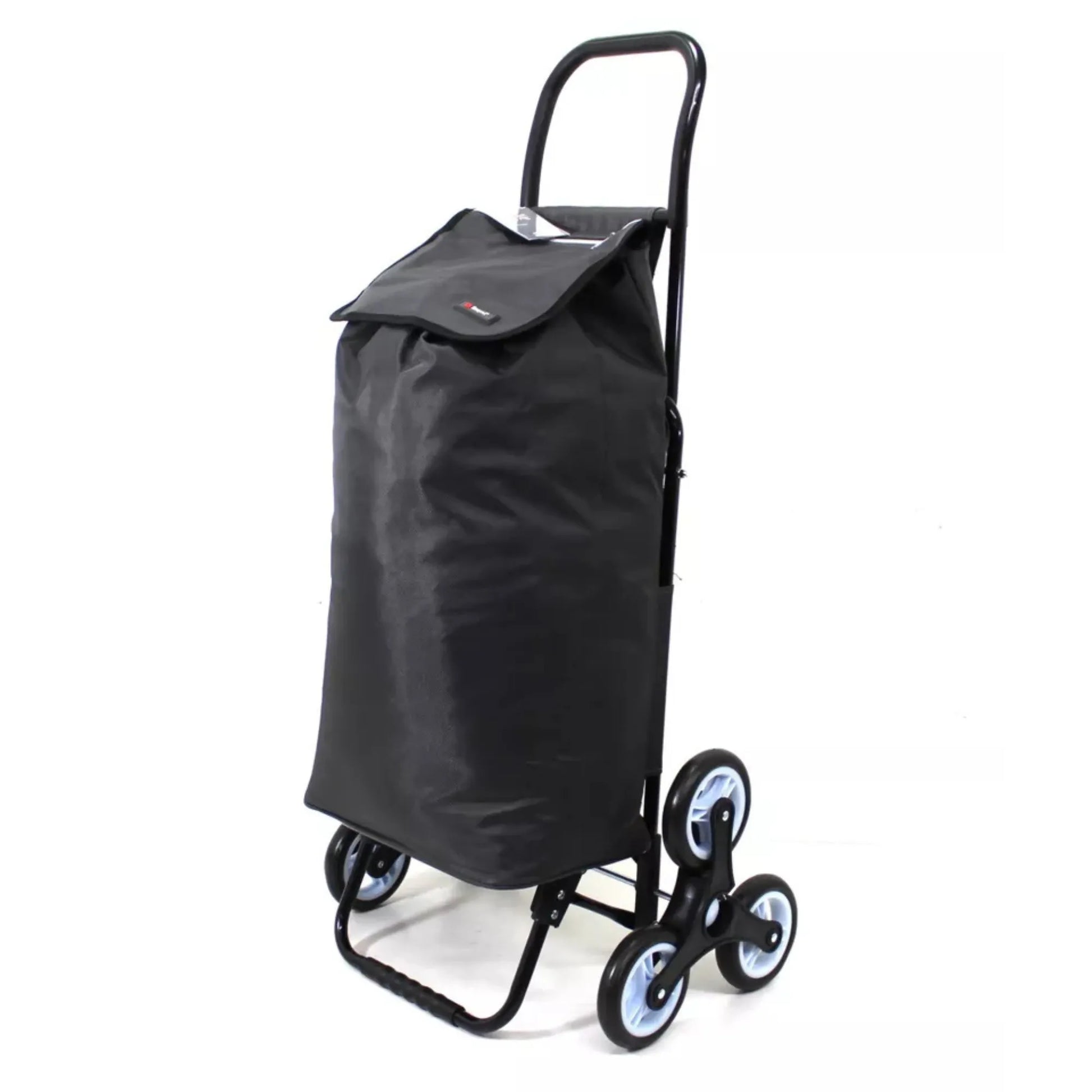 Black shopping cart with a bag on a white background