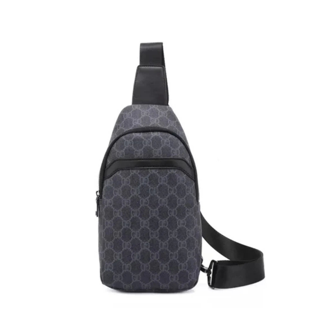 Gray patterned sling bag on a white background