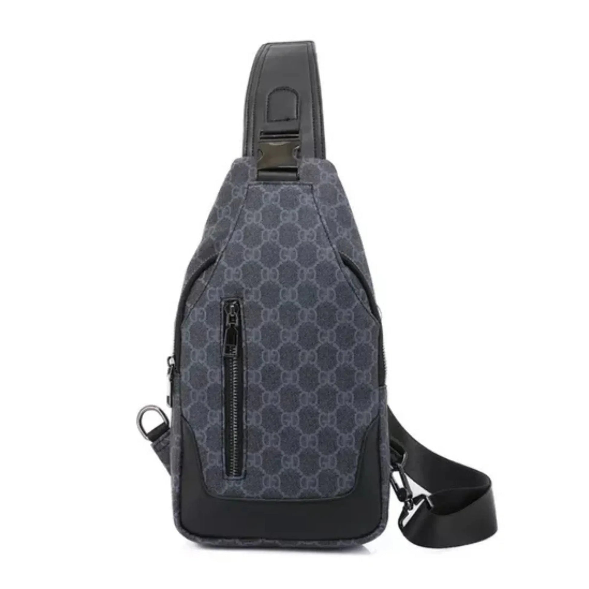 Gray patterned sling bag on a white background