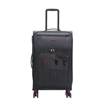 Black suitcase with wheels on a white background