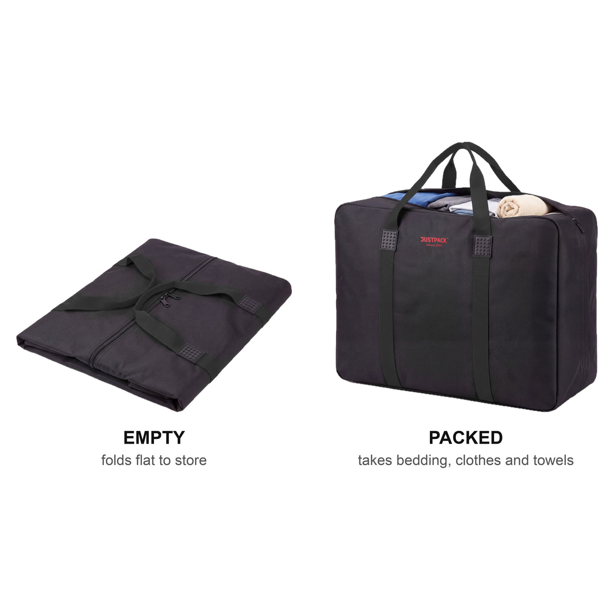 Black Stowaway empty and folded beside packed