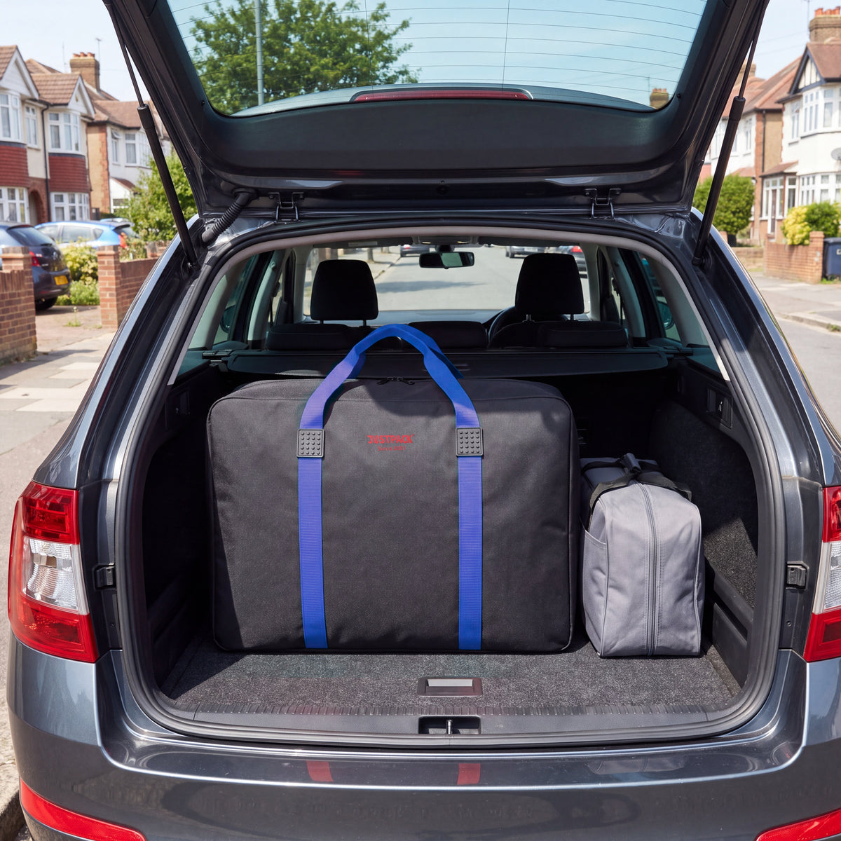 Black with Blue Straps Stowaway in a car boot