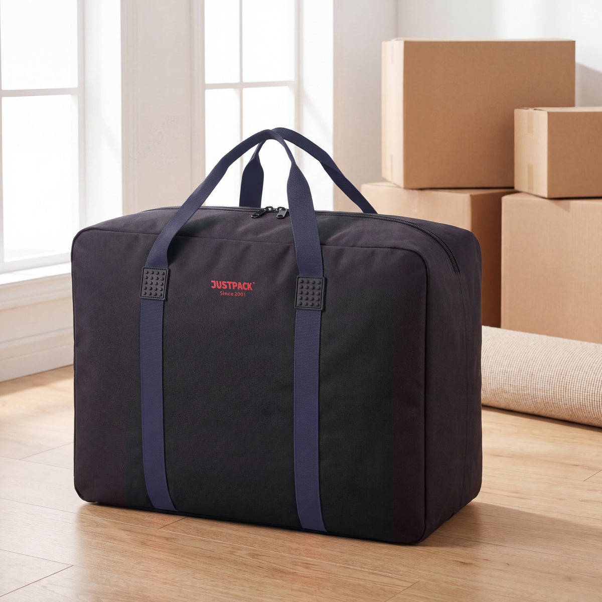 Black with Navy Straps Stowaway on moving day