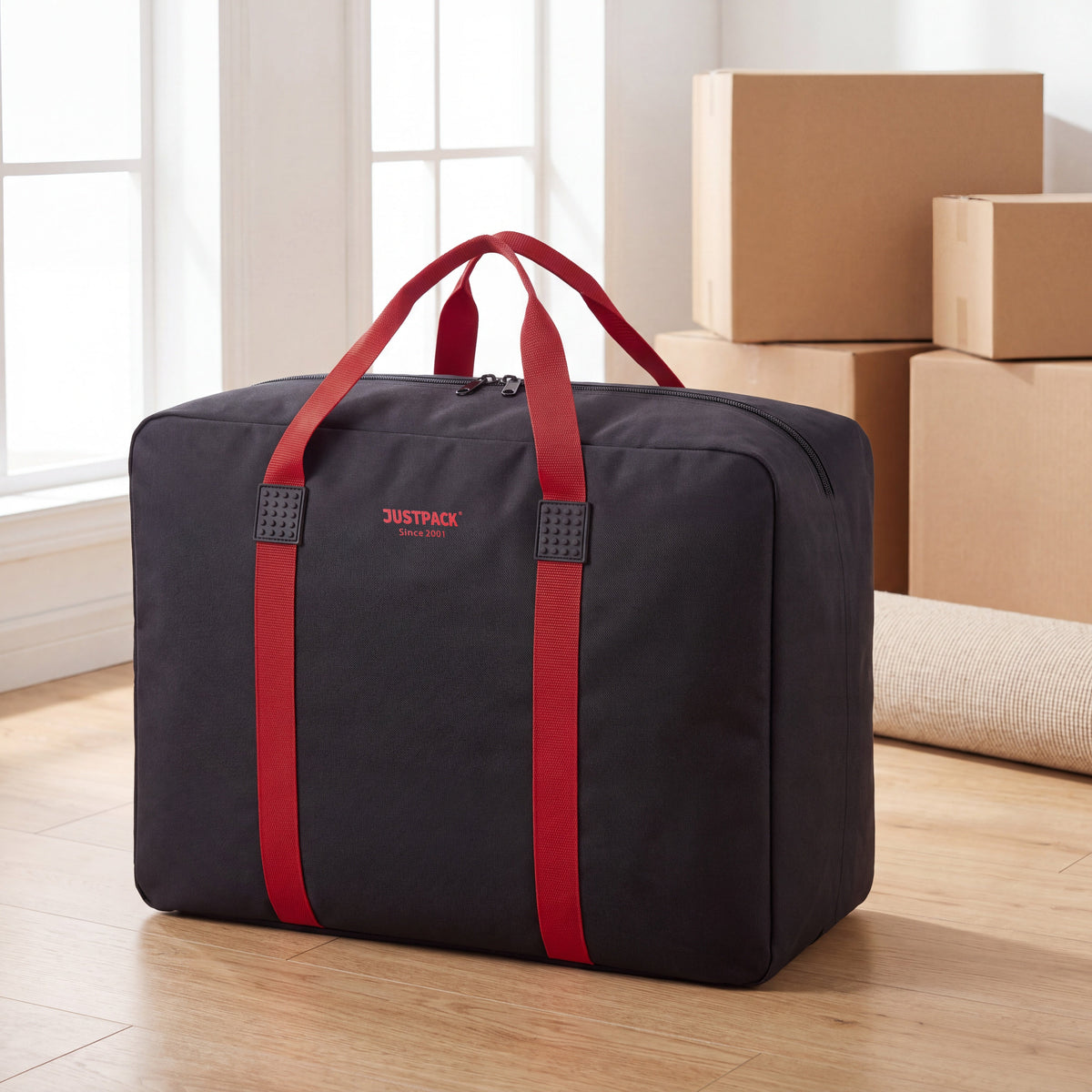 Black with Red Straps Stowaway on moving day