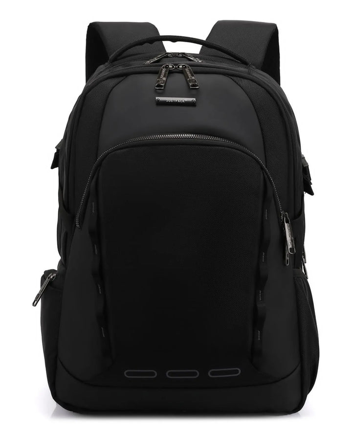 Black backpack on a white background