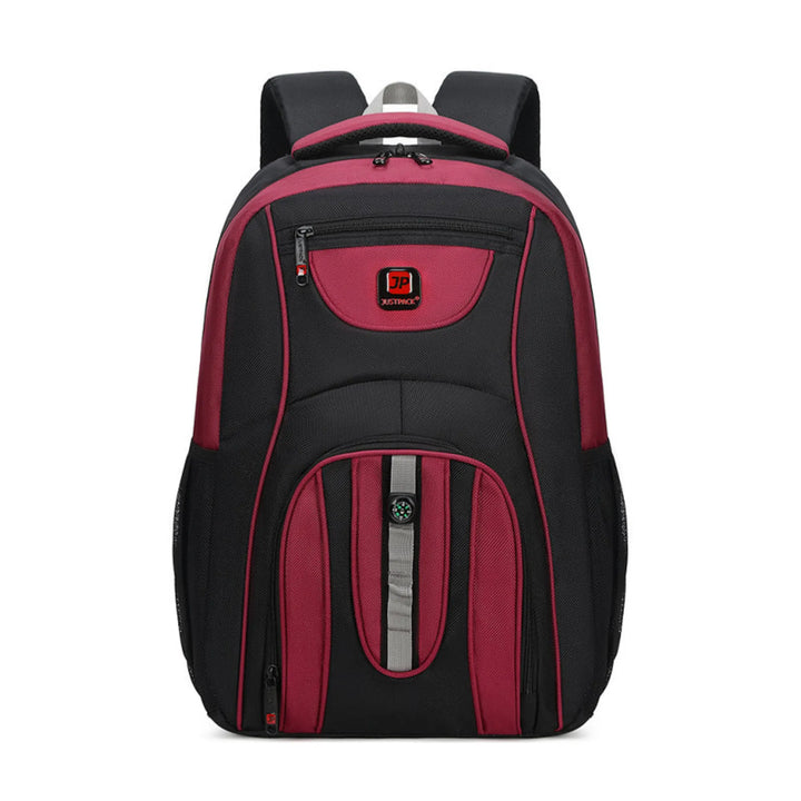 Black and red backpack on a white background