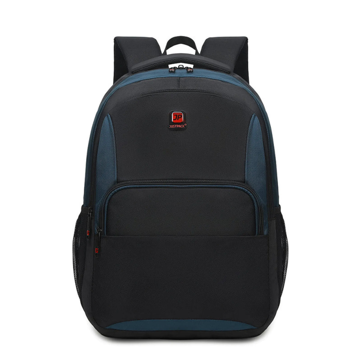 Black and blue backpack with a visible brand logo on a white background