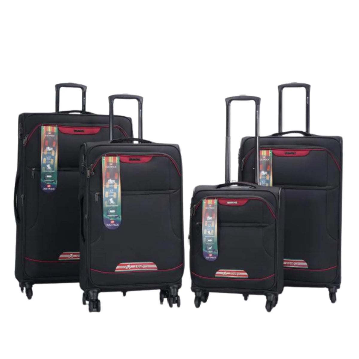 Kite soft shell luggage set of 4 in Black: 18 inch underseat, 26, 28 and 32 inch