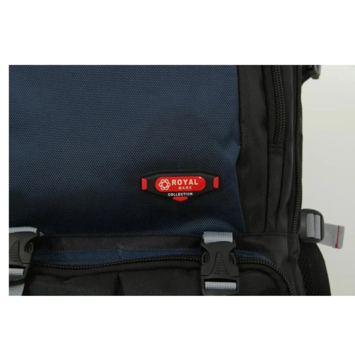 Black backpack with a red 'Royal Collection' label on a white background