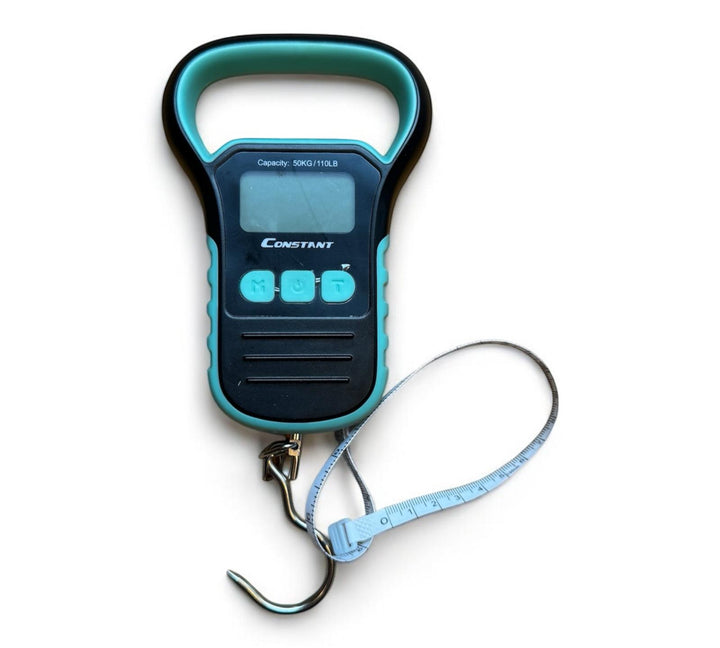 Constant electronic hanging luggage scale with its webbing strap and steel hook