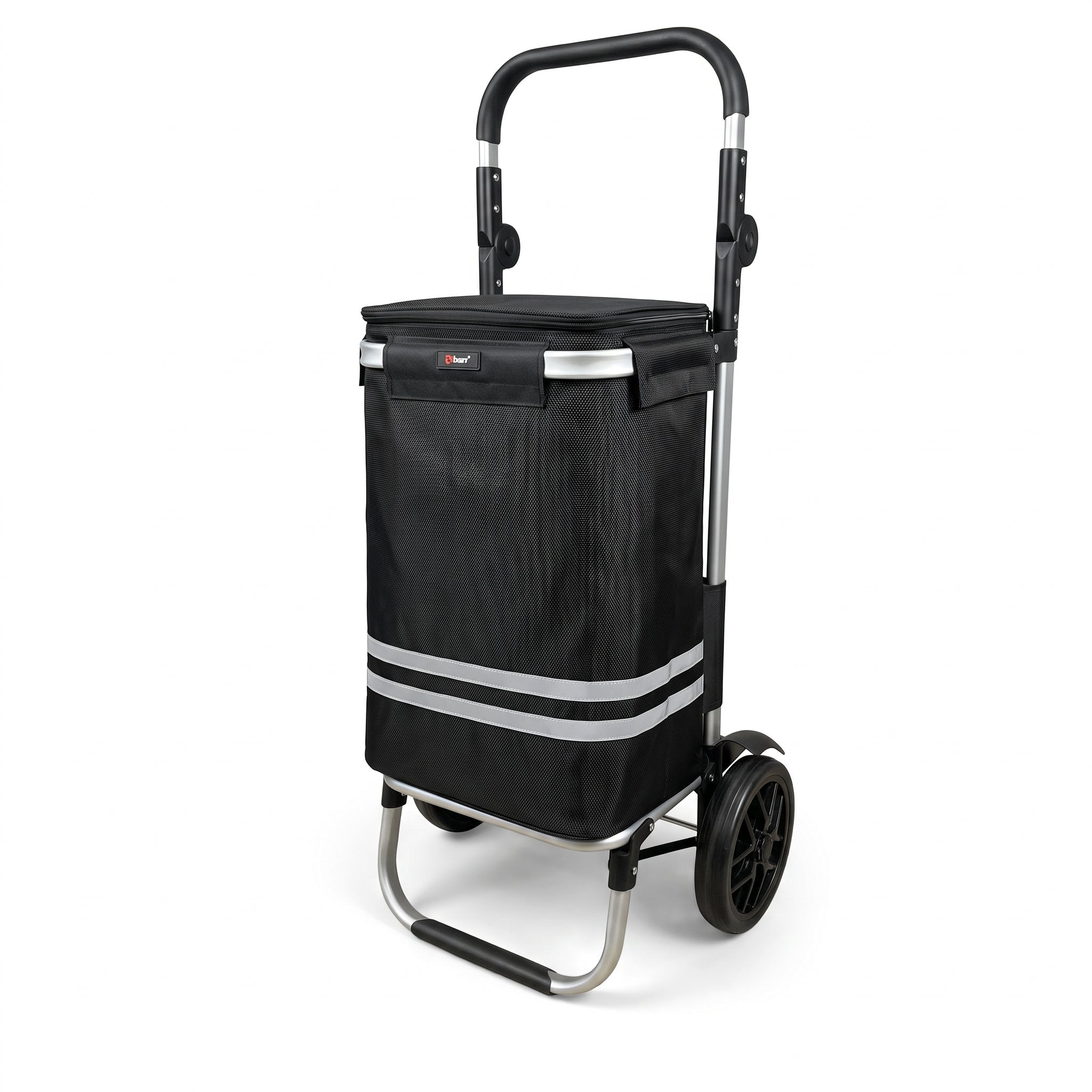 Ezzyrol 74L 2-wheel folding shopping trolley in black, upright with the handle extended