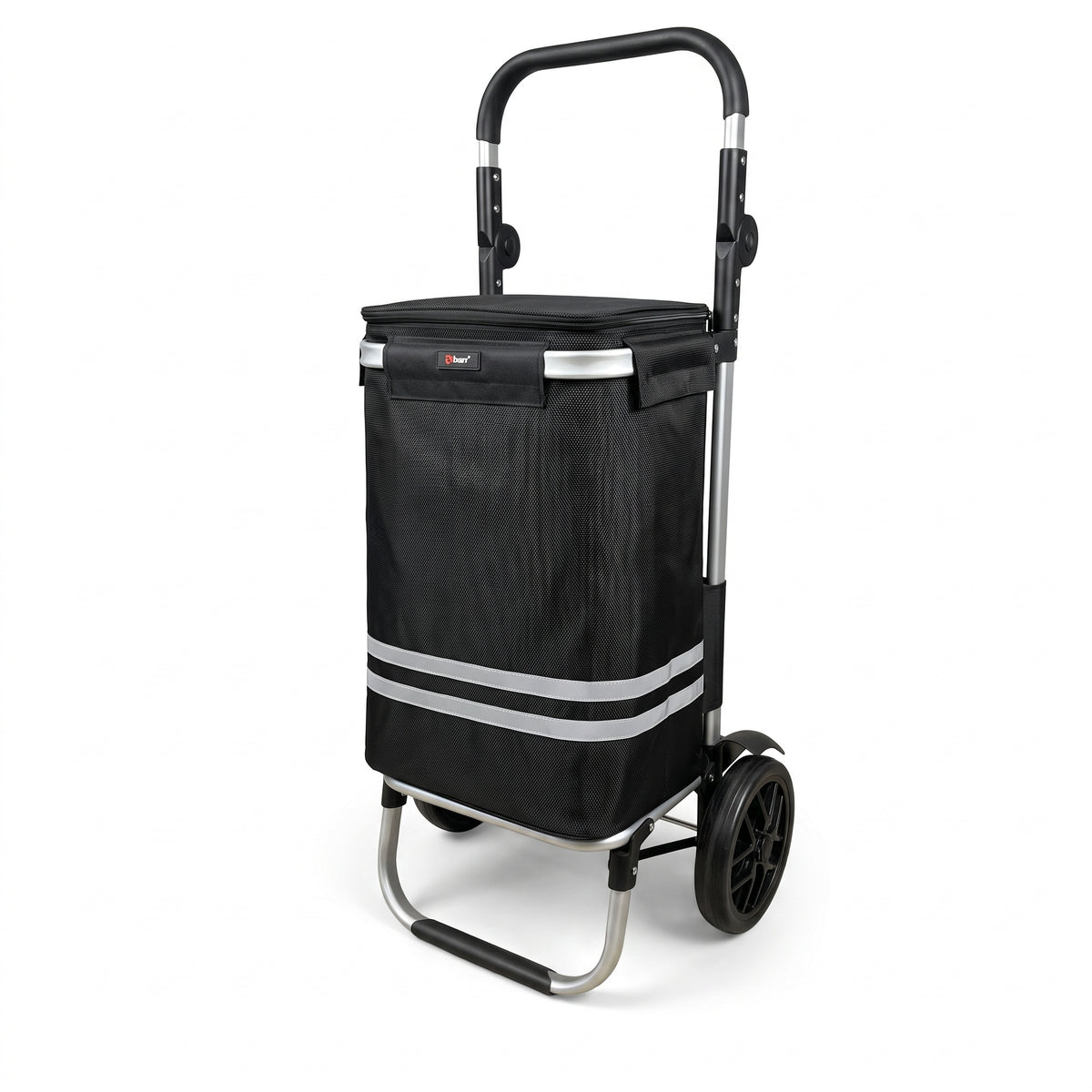 Ezzyrol 74L 2-wheel folding shopping trolley in black, upright with the handle extended