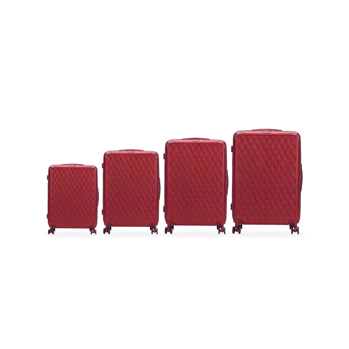 Basket-Weave in red, every size shown to scale from its listed measurements
