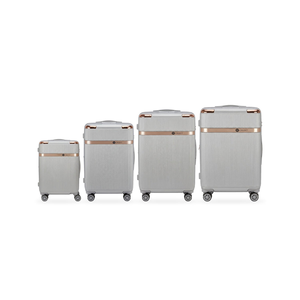 Fluted in silver, every size shown to scale from its tag measurements