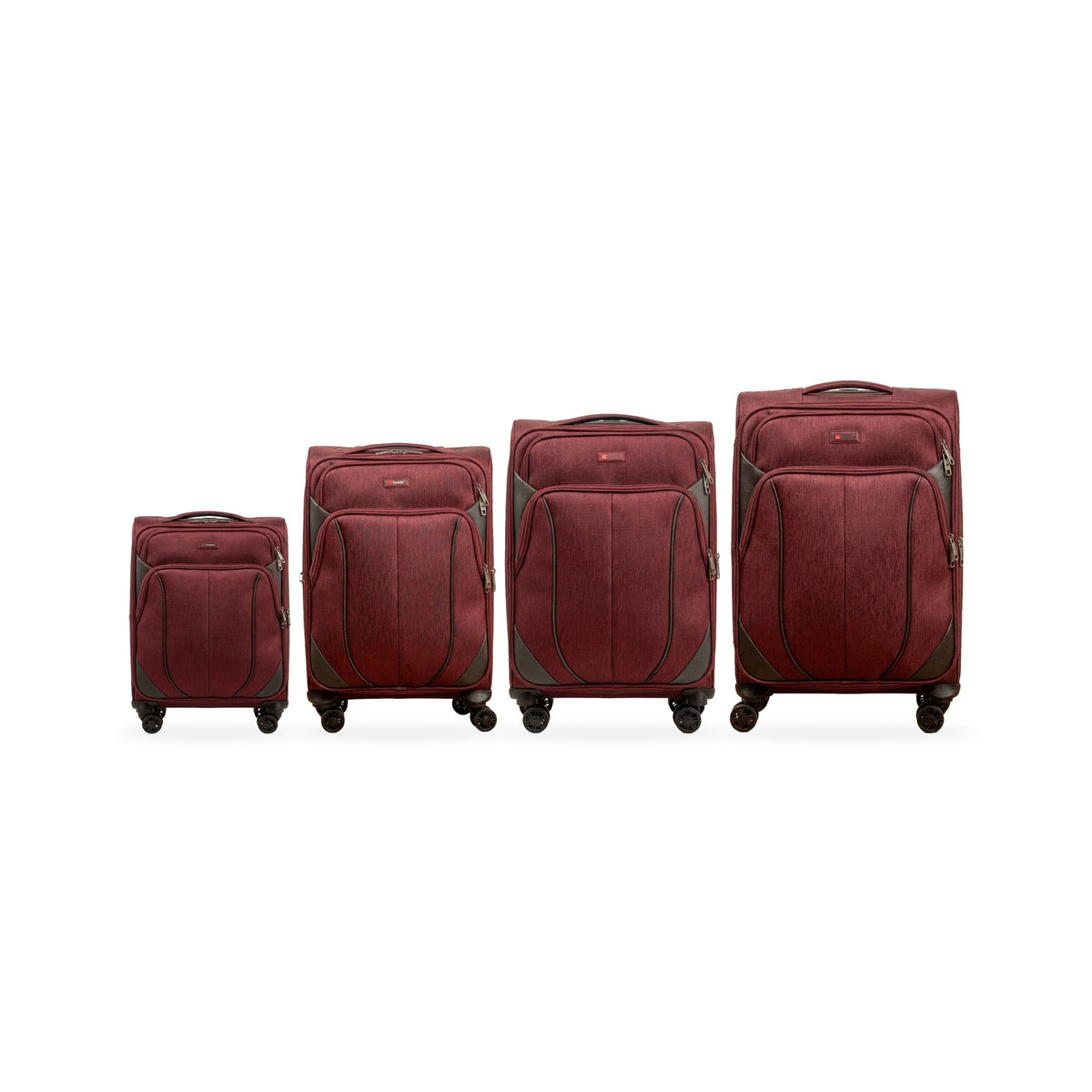 Shuttle in burgundy, every size shown to scale from its tag measurements