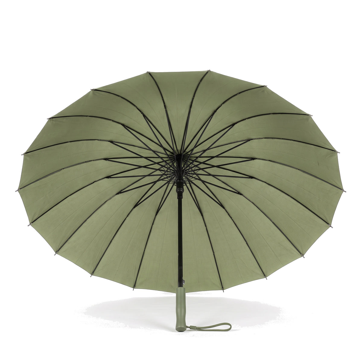 Ezzyrol Sovereign long stick umbrella in green, open, seen from the side