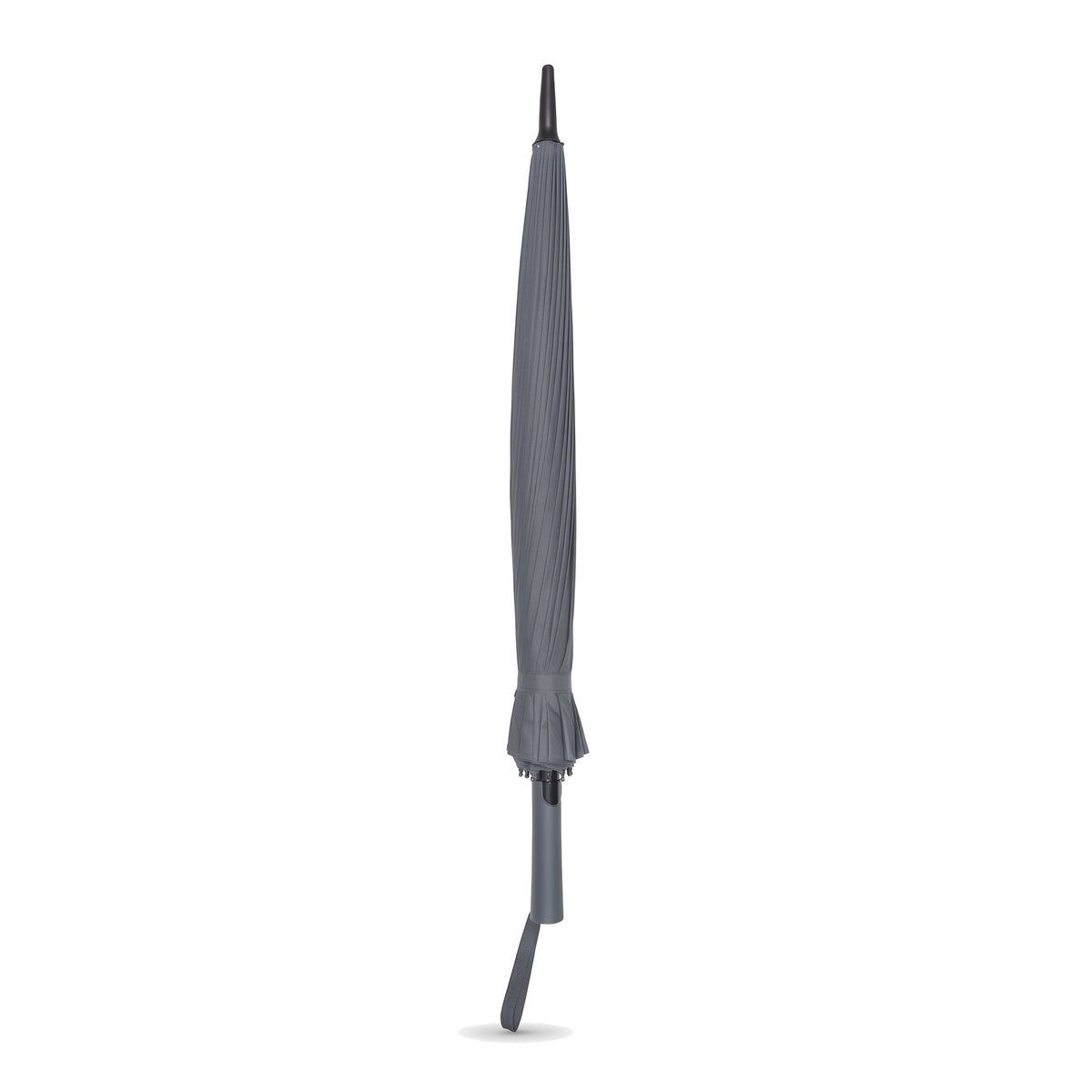 Ezzyrol Sovereign long stick umbrella in grey, closed and strapped, full length