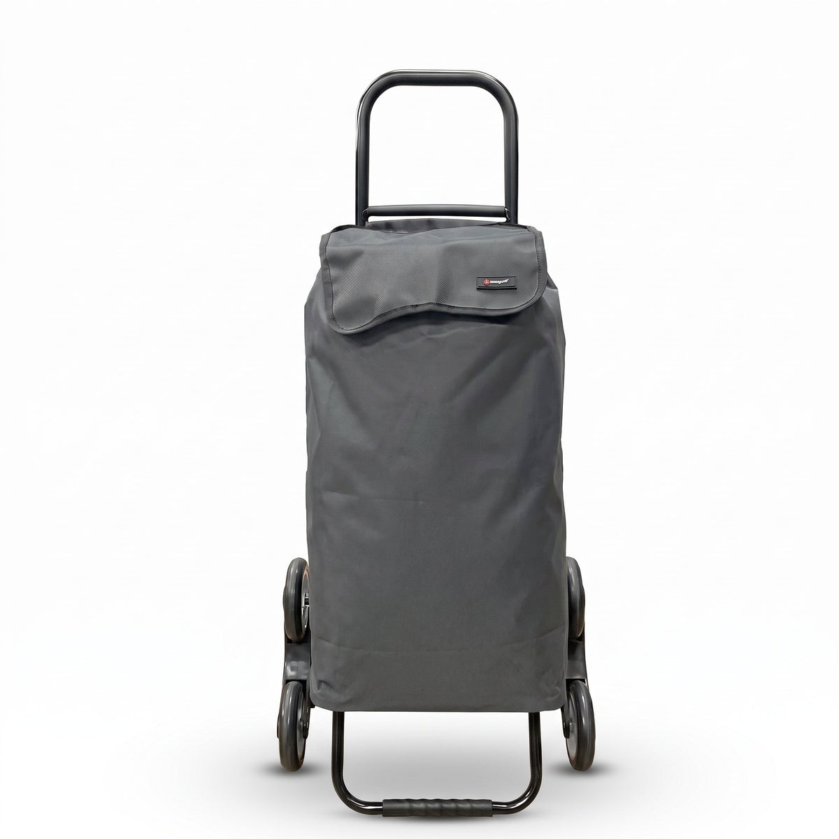 Ezzyrol 74L 6-wheel stair climber shopping trolley in grey, front view with the flap closed