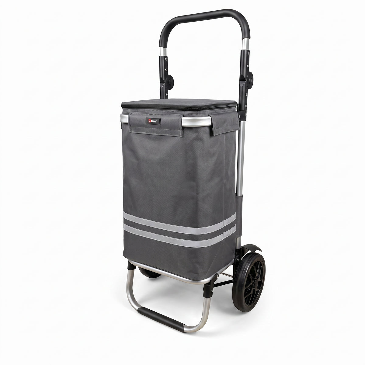 Ezzyrol 74L 2-wheel folding shopping trolley in grey, upright with the handle extended