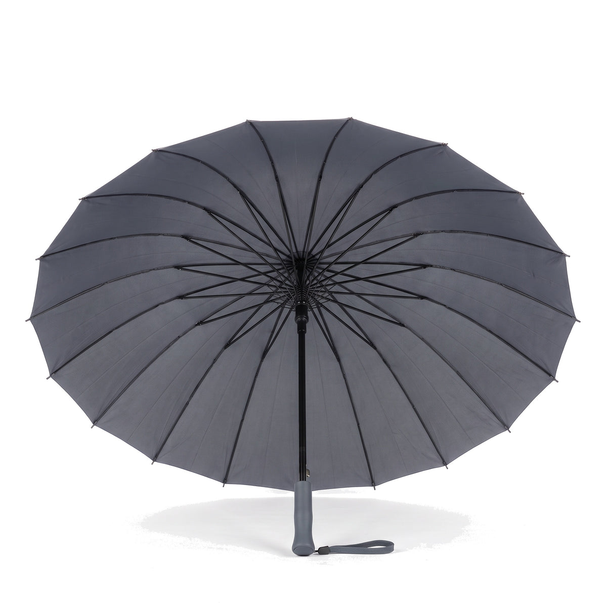 Ezzyrol Sovereign long stick umbrella in grey, open, seen from the side