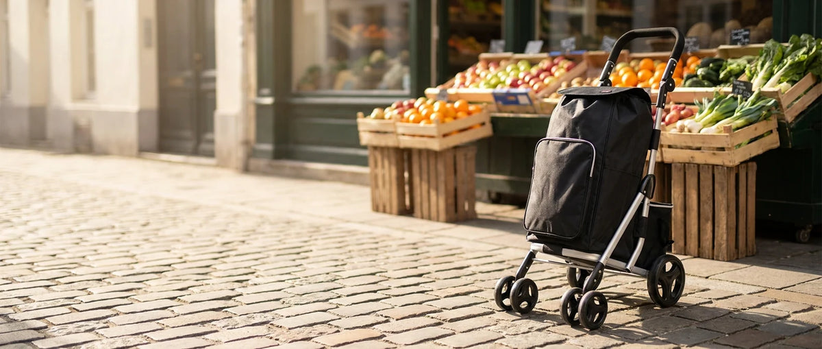 Ezzyrol 50L folding shopping trolley on a city street