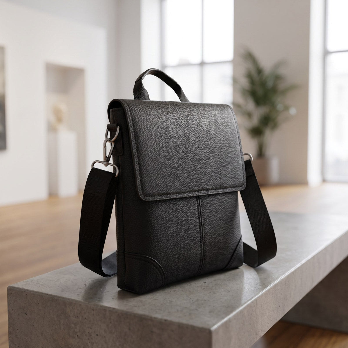 JUSTPACK Pebble flap-over messenger, lifestyle on a bench