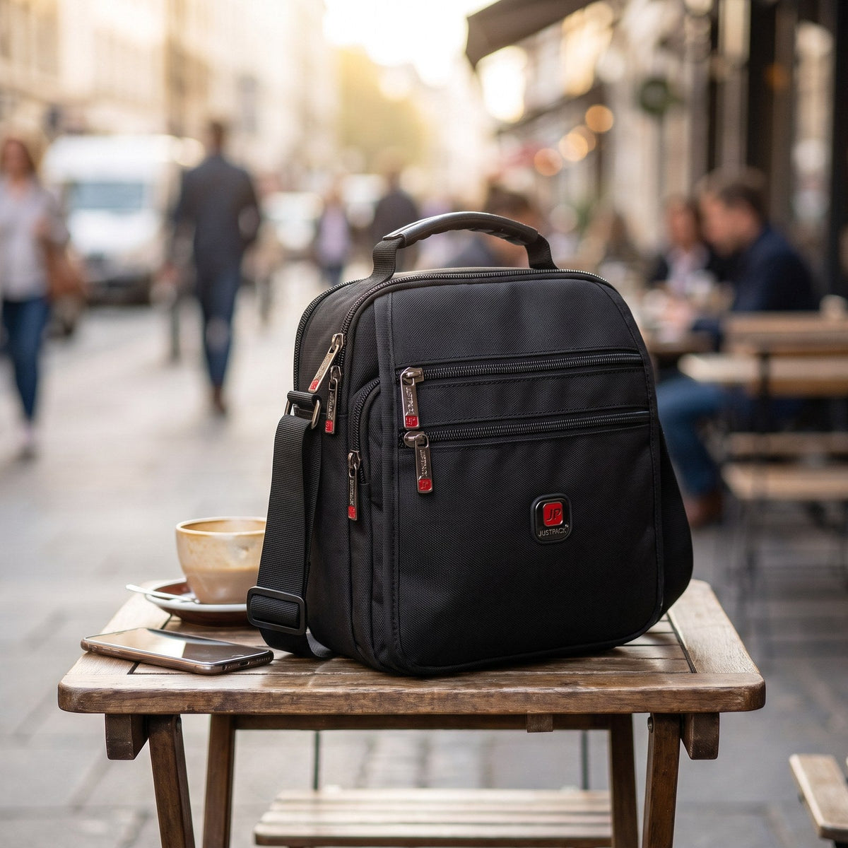 JUSTPACK Runner crossbody, city caf table