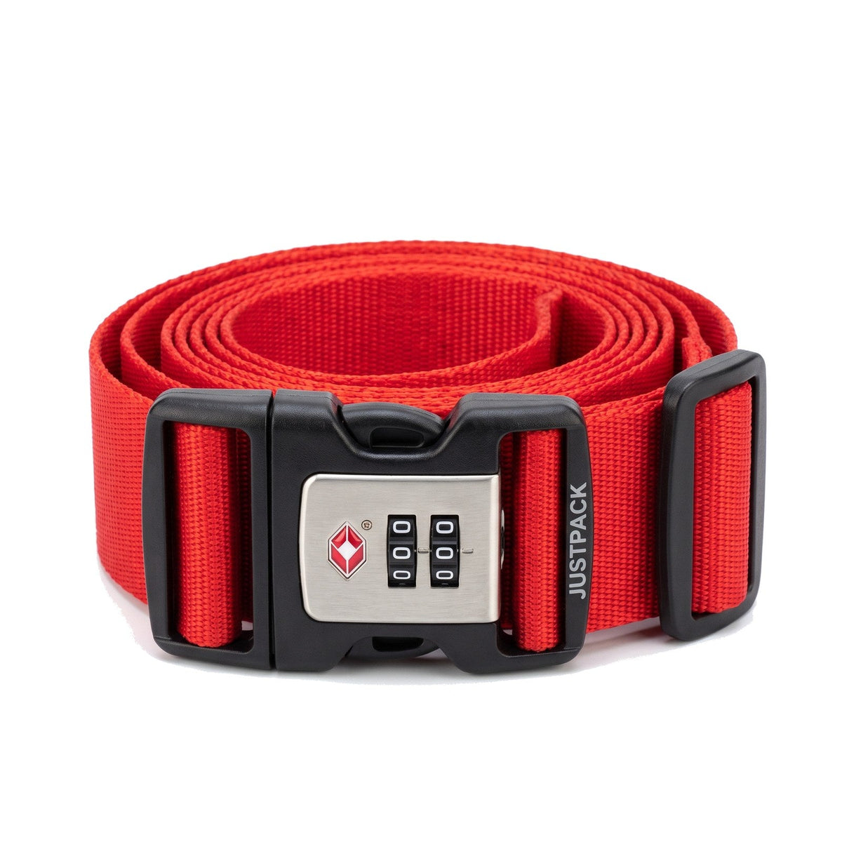 JUSTPACK Cinch luggage strap with TSA lock in red, main view