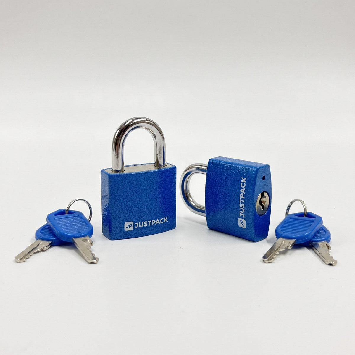 JUSTPACK Beacon keyed travel padlocks (2-pack) in blue, side profile with keyhole