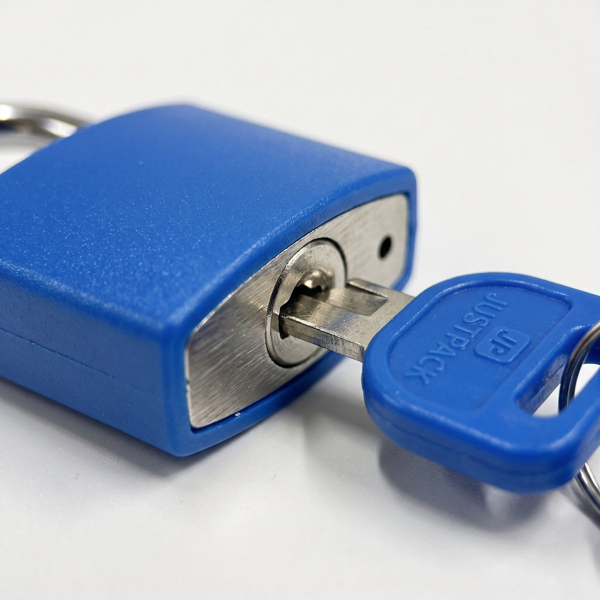 JUSTPACK Beacon keyed travel padlocks (2-pack) in blue, key in lock
