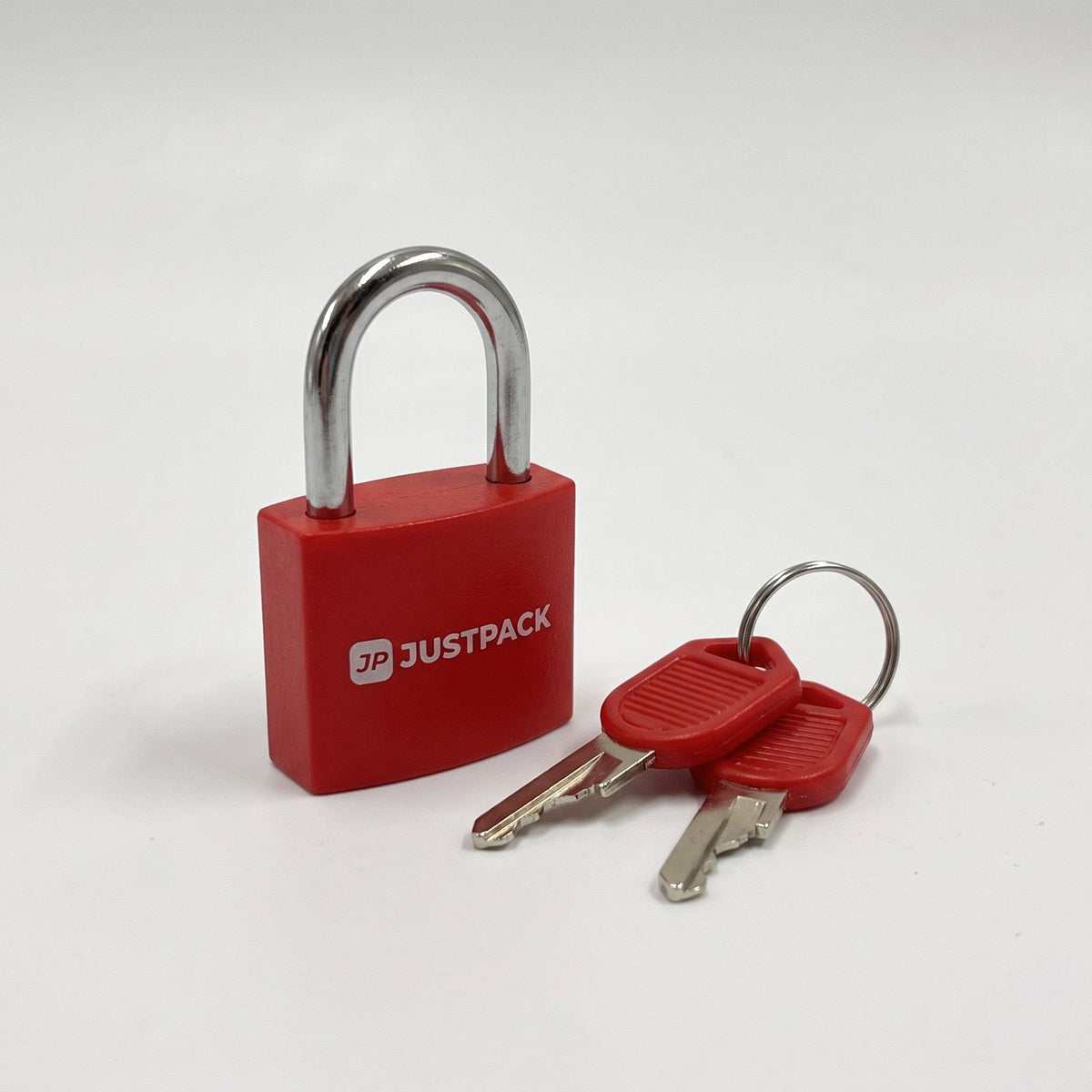 JUSTPACK Beacon keyed travel padlocks (2-pack) in red, single lock three quarter view