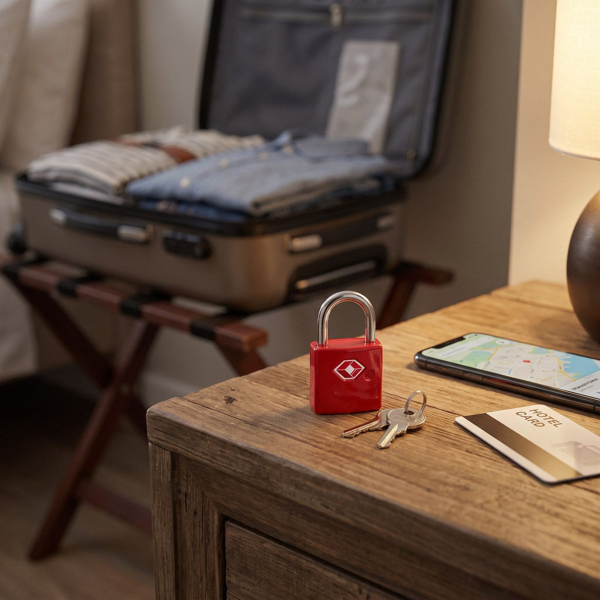JUSTPACK Warden TSA keyed travel padlocks (2-pack), hotel room moment