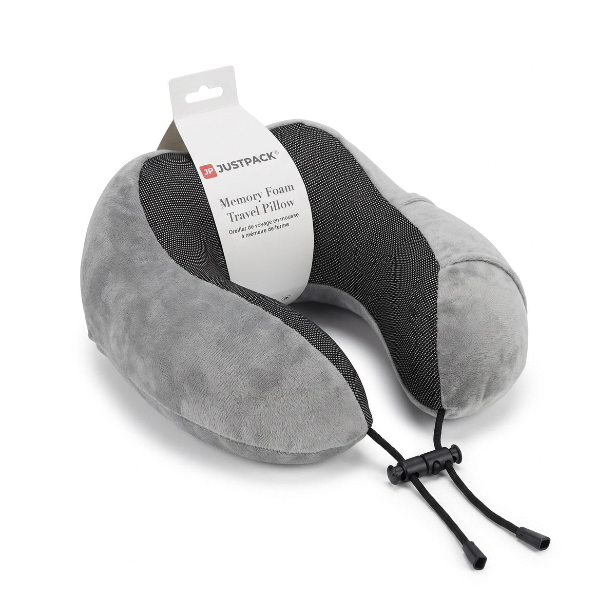 JUSTPACK Drift travel neck pillow in light grey, as shipped with tag