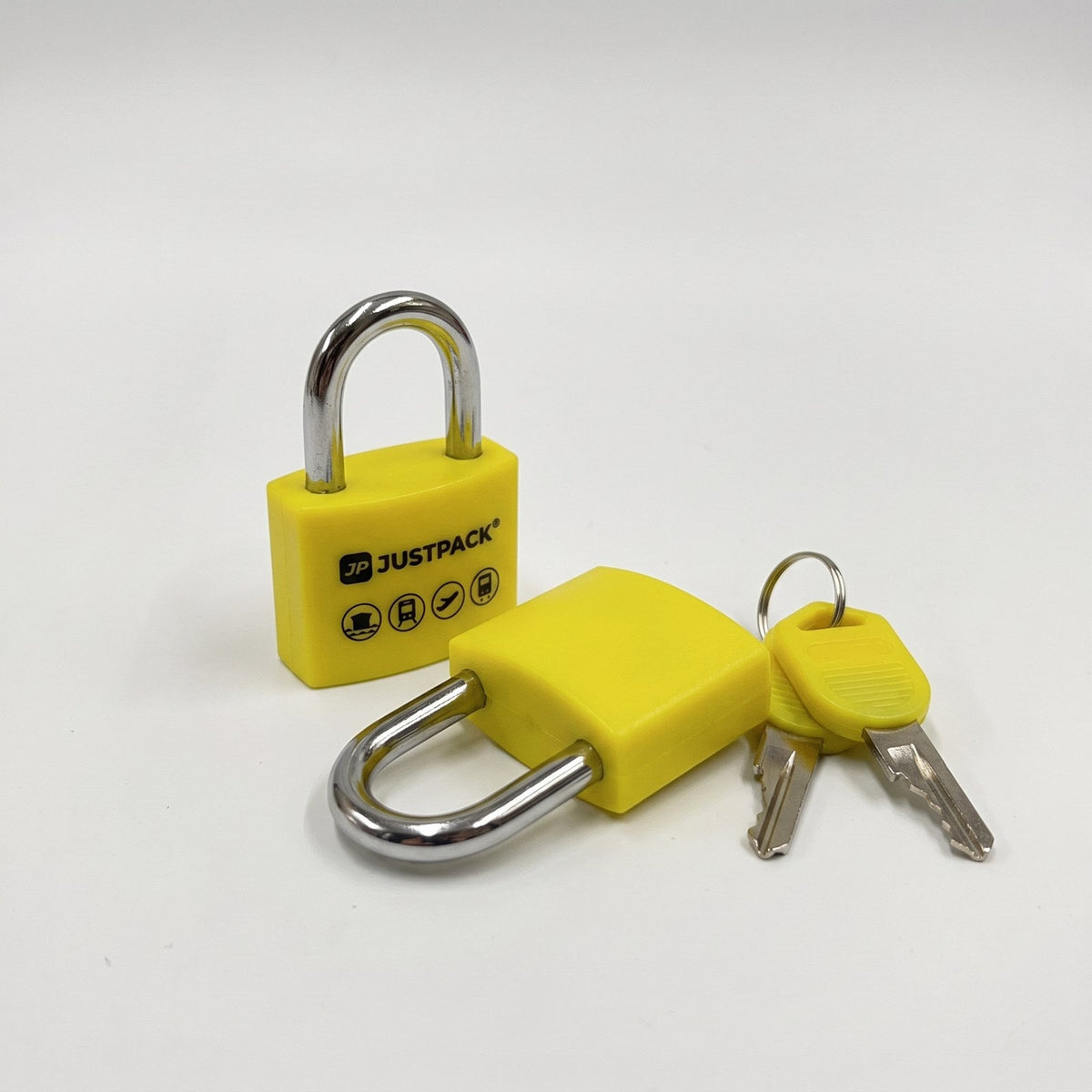 JUSTPACK Beacon keyed travel padlocks (2-pack) in yellow, three quarter view