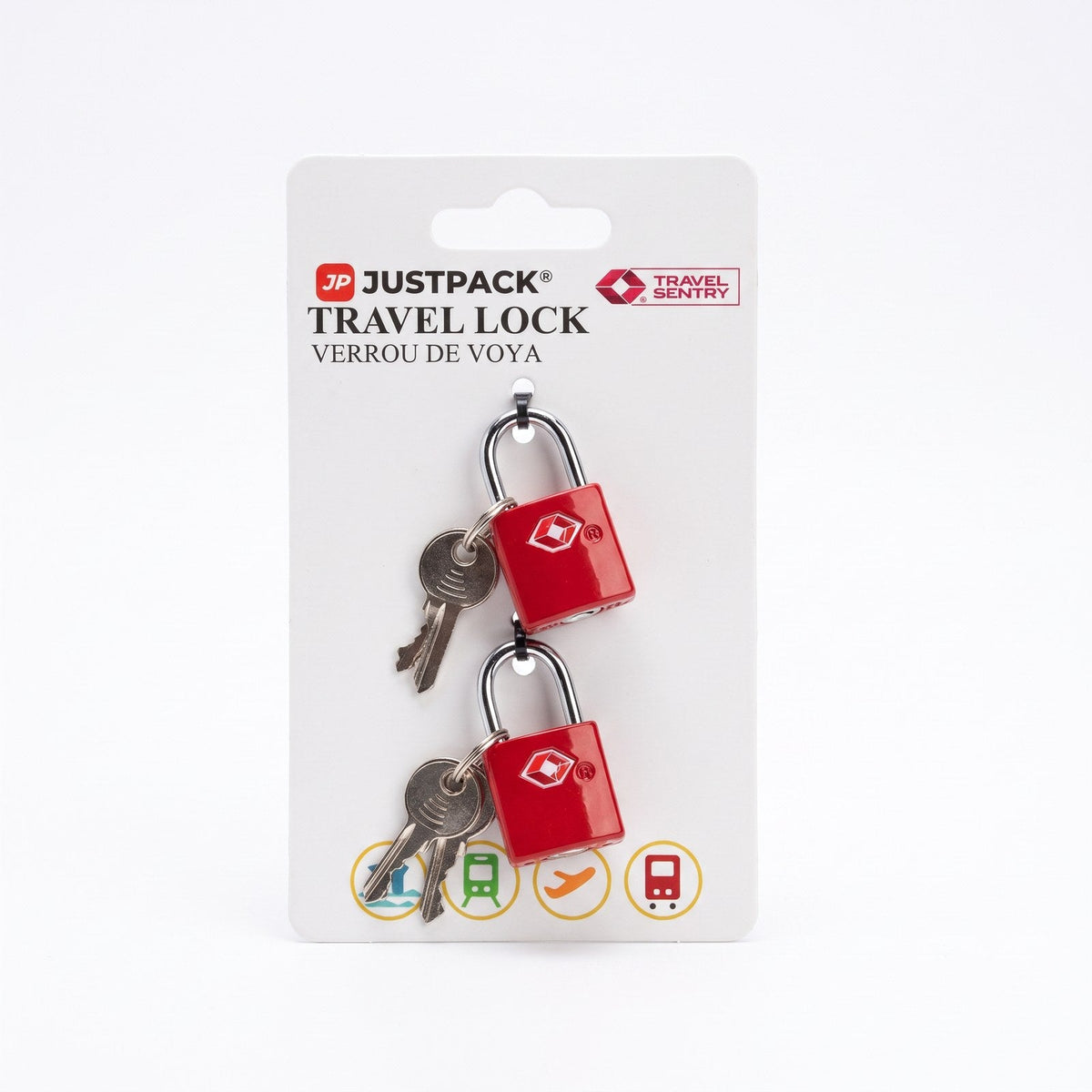 JUSTPACK Warden TSA keyed travel padlocks (2-pack), packaging front on