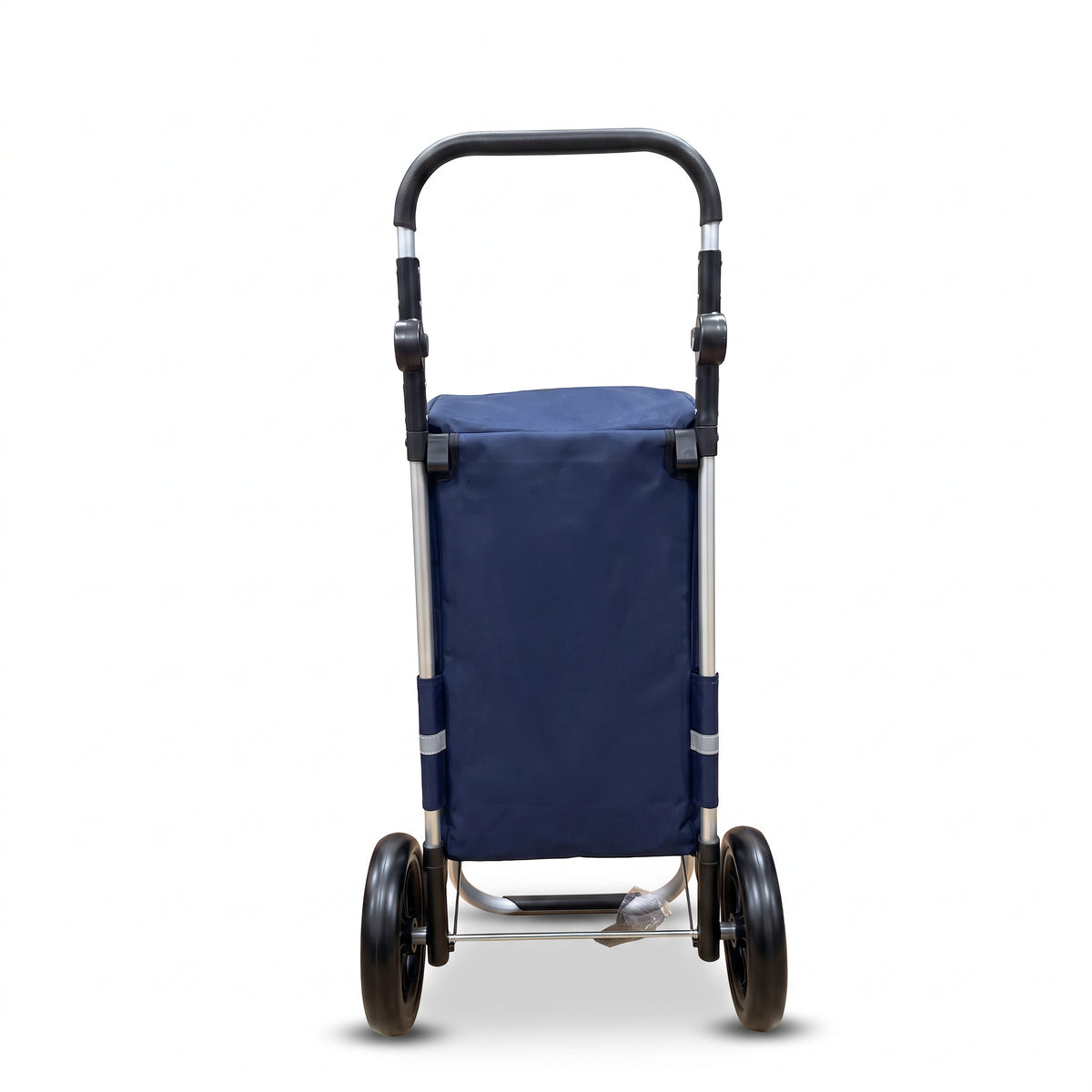 Ezzyrol 74L 2-wheel folding shopping trolley in navy seen from the front with the handle raised