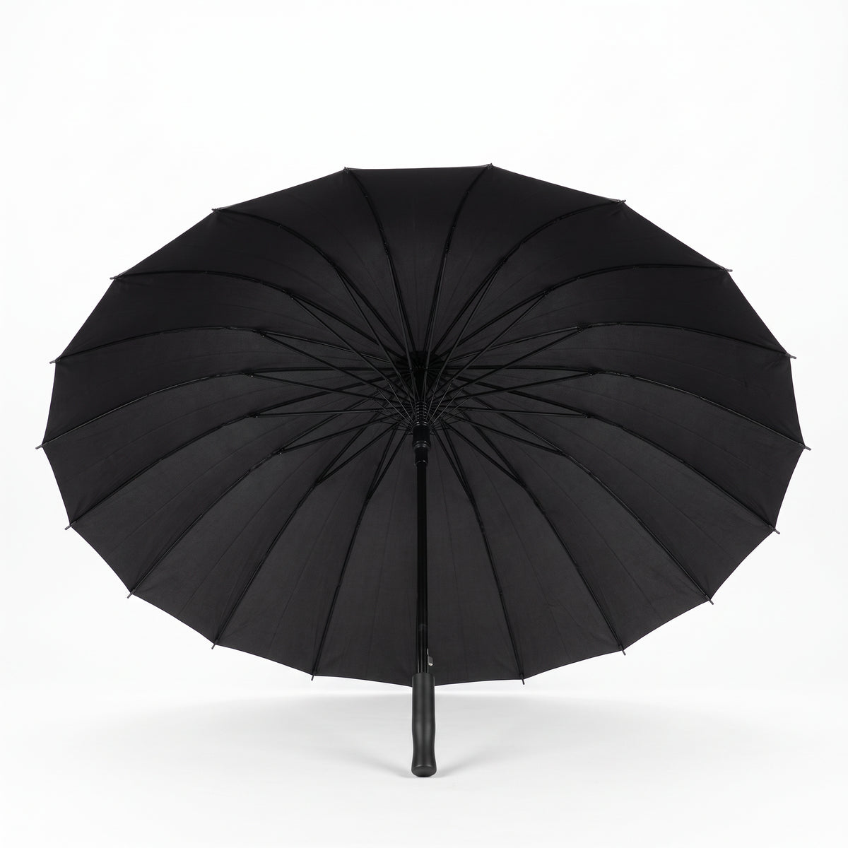Ezzyrol Sovereign long stick umbrella in black, open, seen from the side