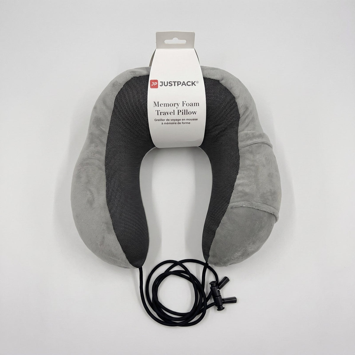 JUSTPACK Drift travel neck pillow in light grey, top down flat lay