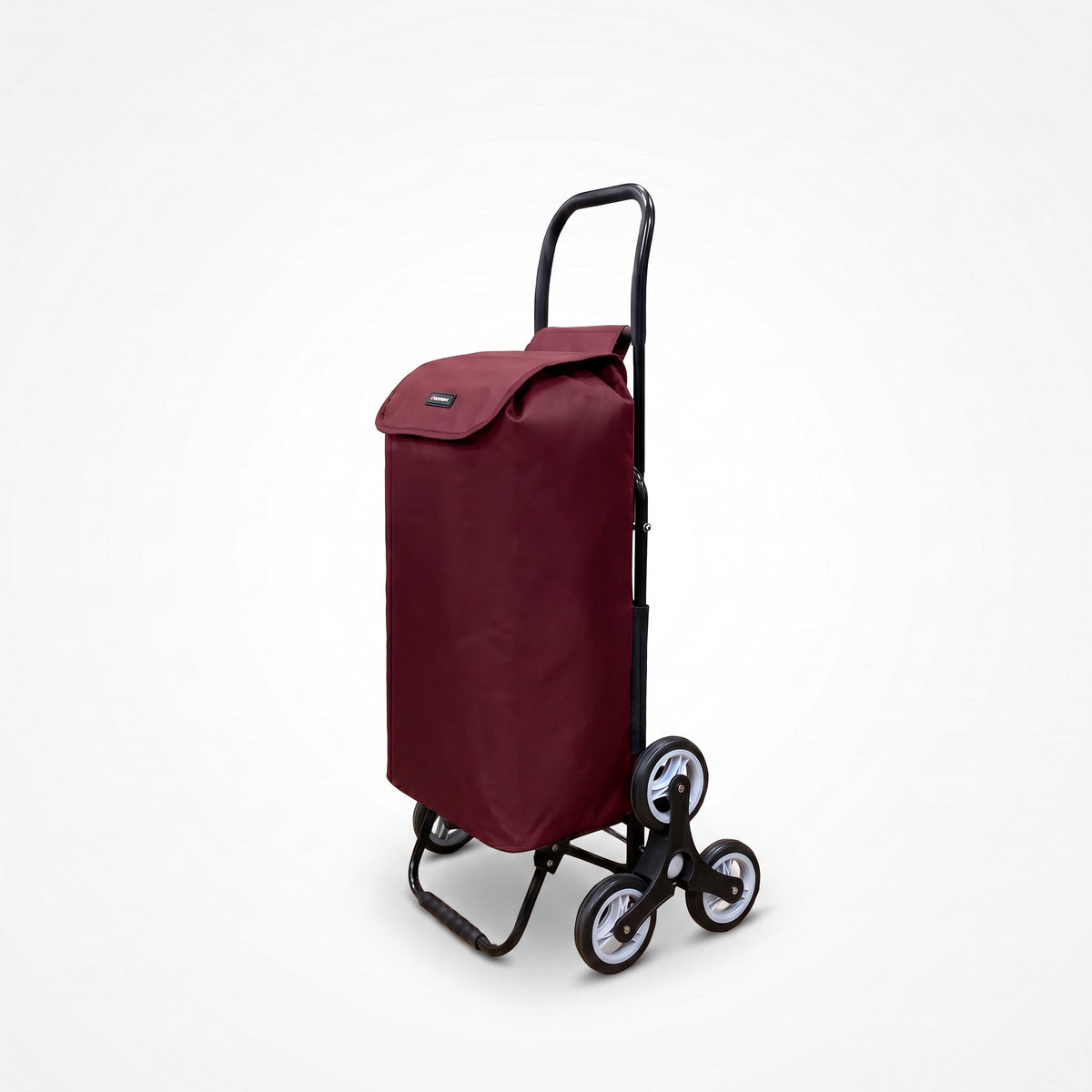Ezzyrol 74L 6-wheel stair climber shopping trolley in red, angled view with the flap closed