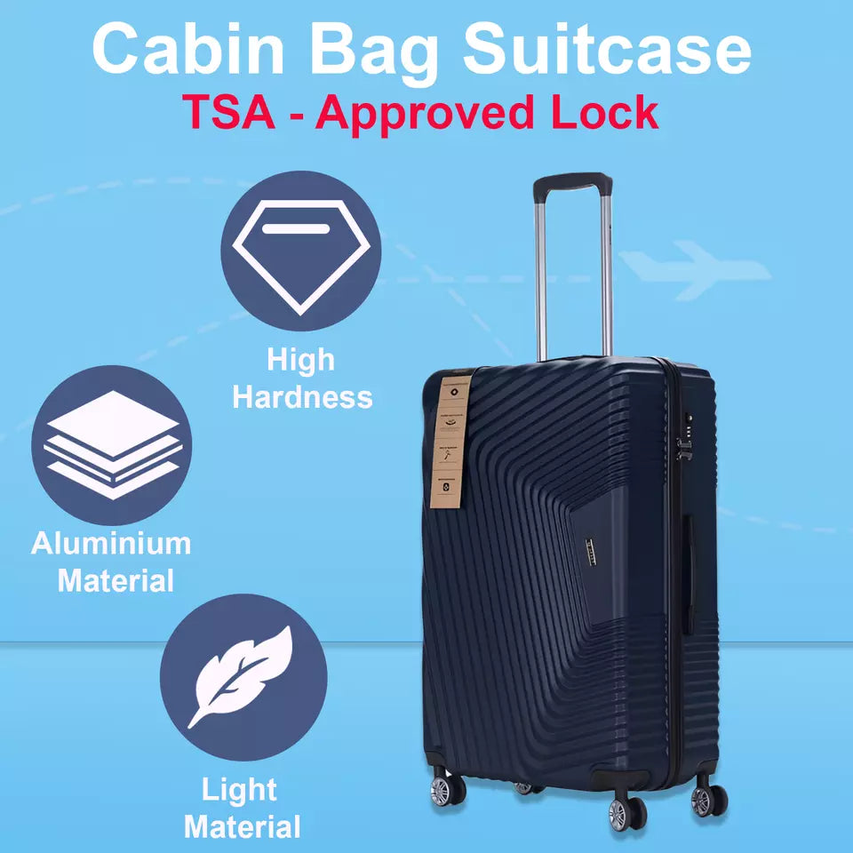 Cabin bag panel for the ribbed hard shell suitcase, describing a hard shell, aluminium parts and a light build