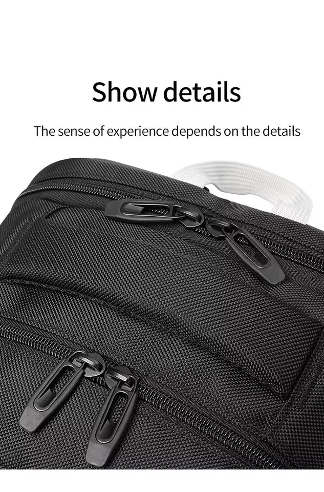 Close-up of the twin zips and pulls on the JustPack cabin backpack