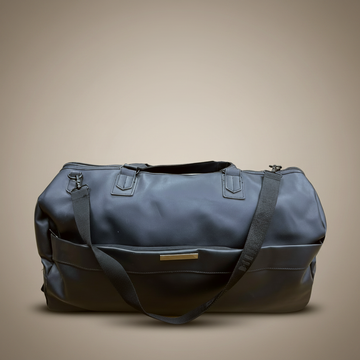 The Weekender, 26" Wheeled Trolley Holdall in Black Faux Leather, 72L Rolling Duffel Bag