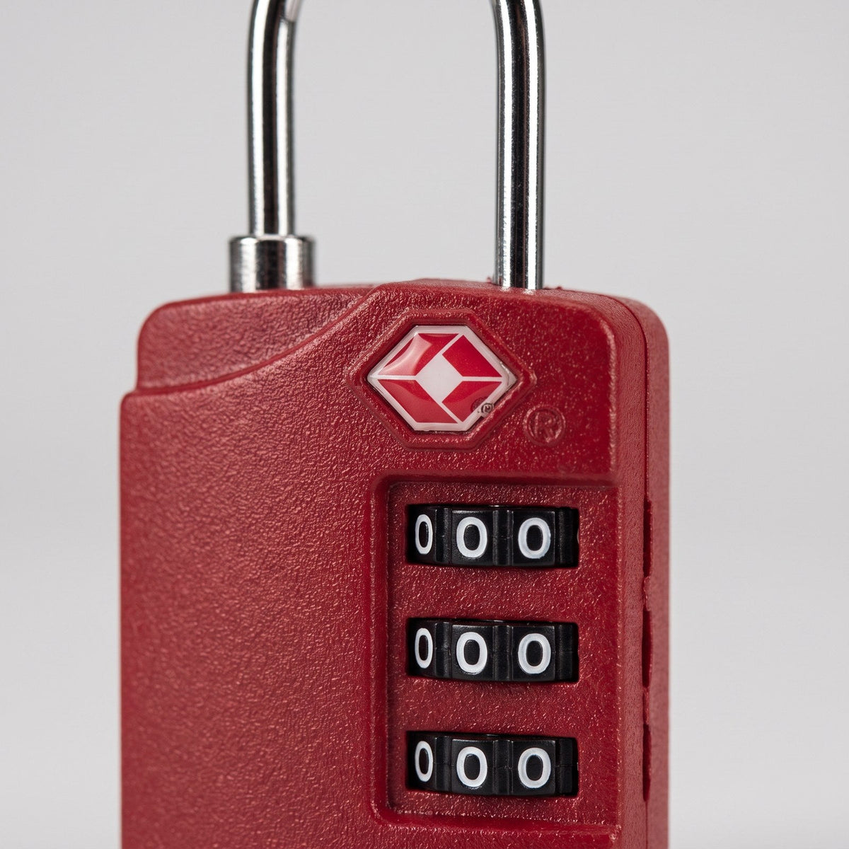 JUSTPACK Tumbler TSA combination padlock, detail of texture and tsa logo